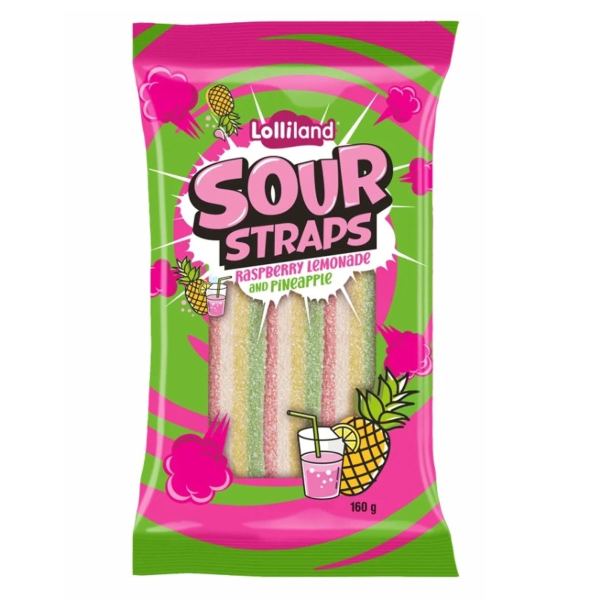 Lolliland Raspberry, Lemonade & Pineapple Sour Straps 160g