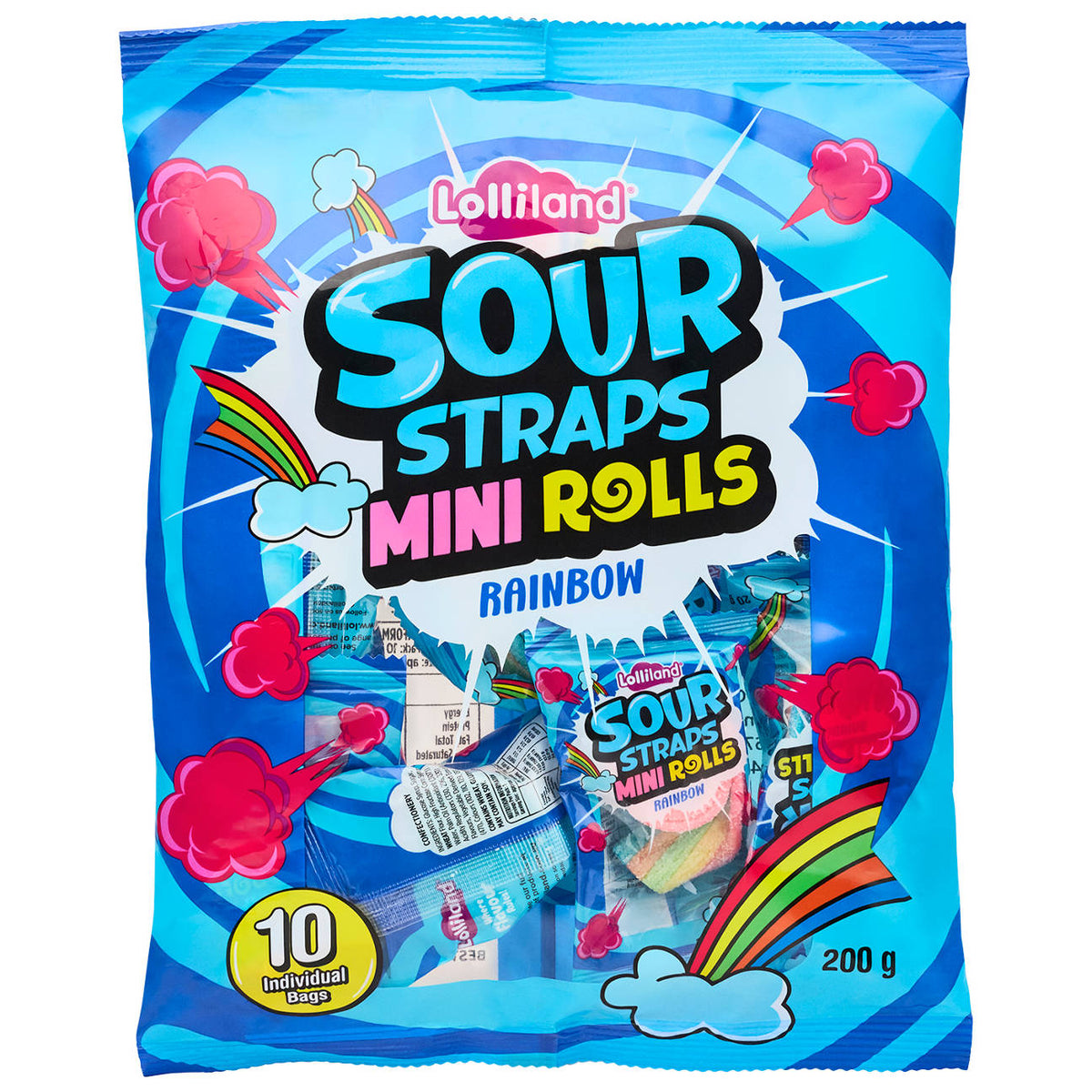 Lolliland Rainbow Sour Straps Mini Rolls 200g