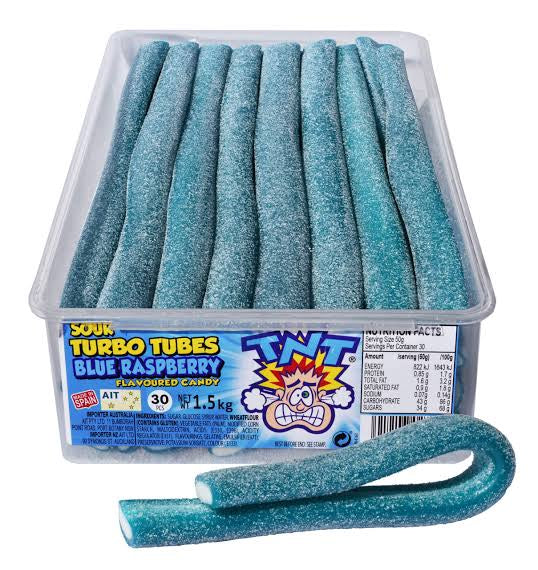 TNT Turbo Tubes Sour Blue Raspberry 100g – Candy Landz Darwin